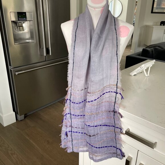 Asian Eye Boho Linen Scarf Handcrafted in India Lavender Grey Tan Blush Sz OS - Picture 5 of 10